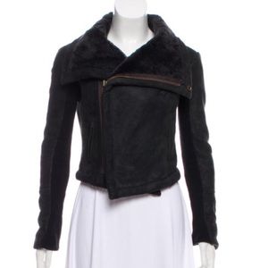 Veda Black shearling leather moto jacket 2 XS